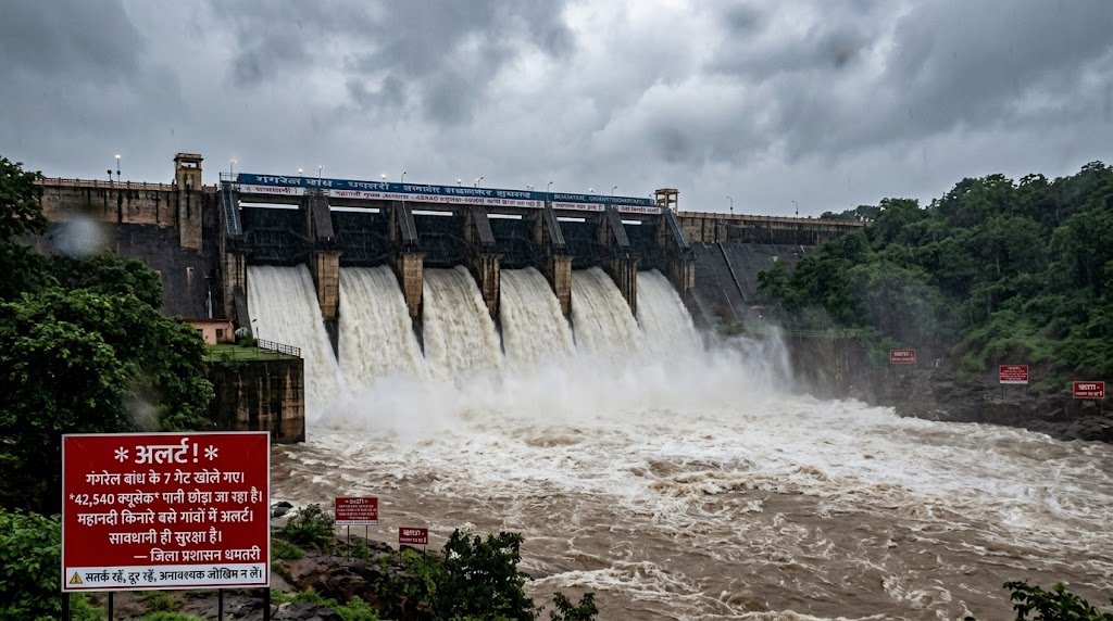 धमतरी: गंगरेल बांध के 7 गेट खोले गए, महानदी में छोड़ा जा रहा 42,540 क्यूसेक पानी; तटीय गांवों में अलर्ट जारी