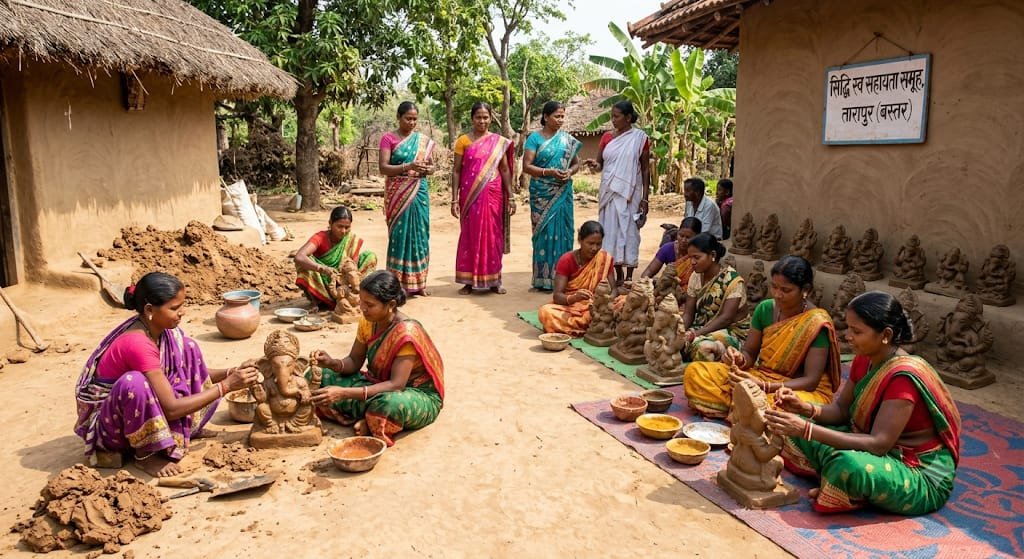 गणेशोत्सव में बस्तर की महिलाओं का कमाल: शुद्ध मिट्टी से गढ़ीं इको-फ्रेंडली प्रतिमाएं, कुछ ही हफ्तों में कमाए ₹1.80 लाख